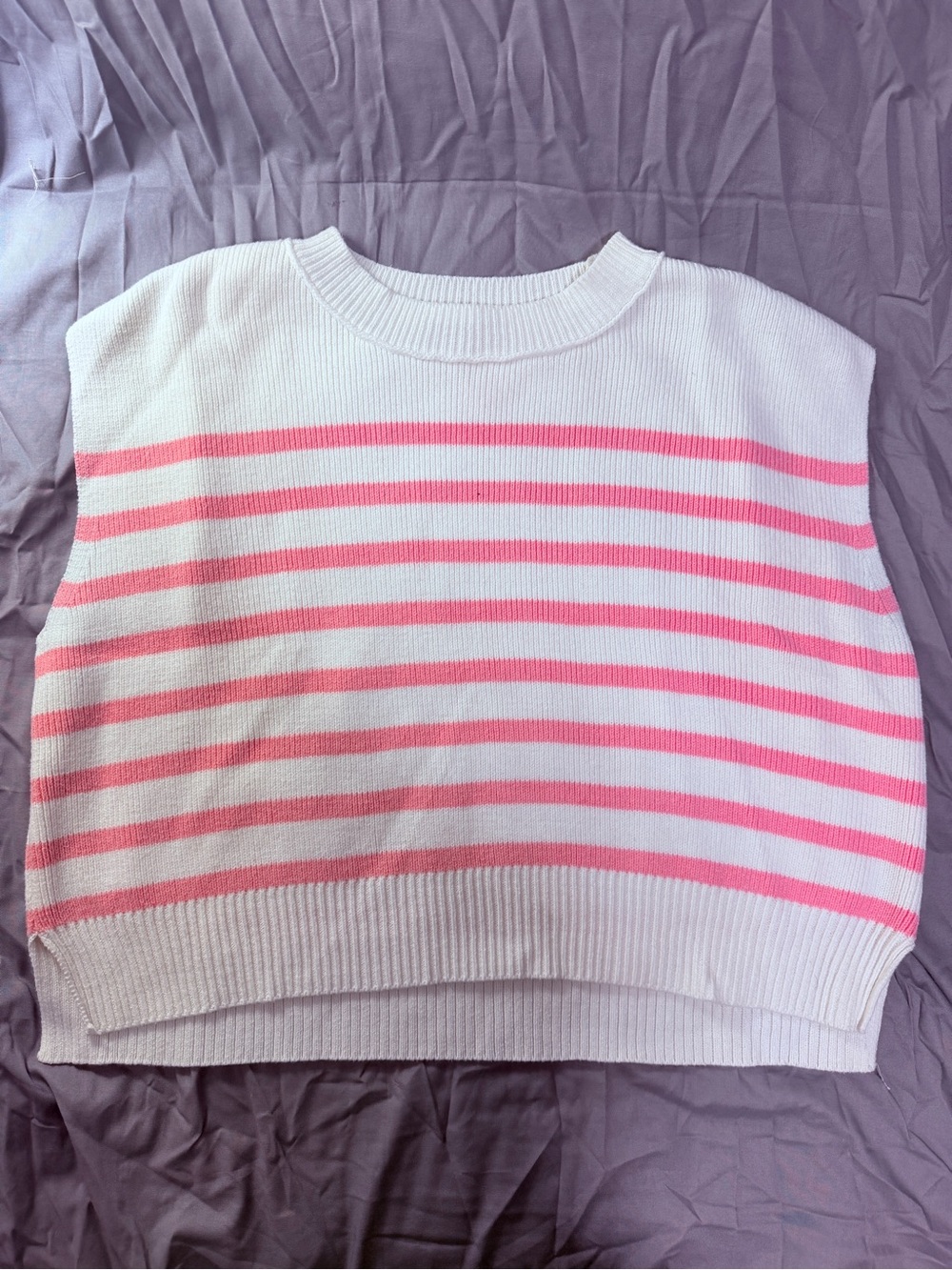 Striped Knit Sleeveless Sweater Vest in Pink and White